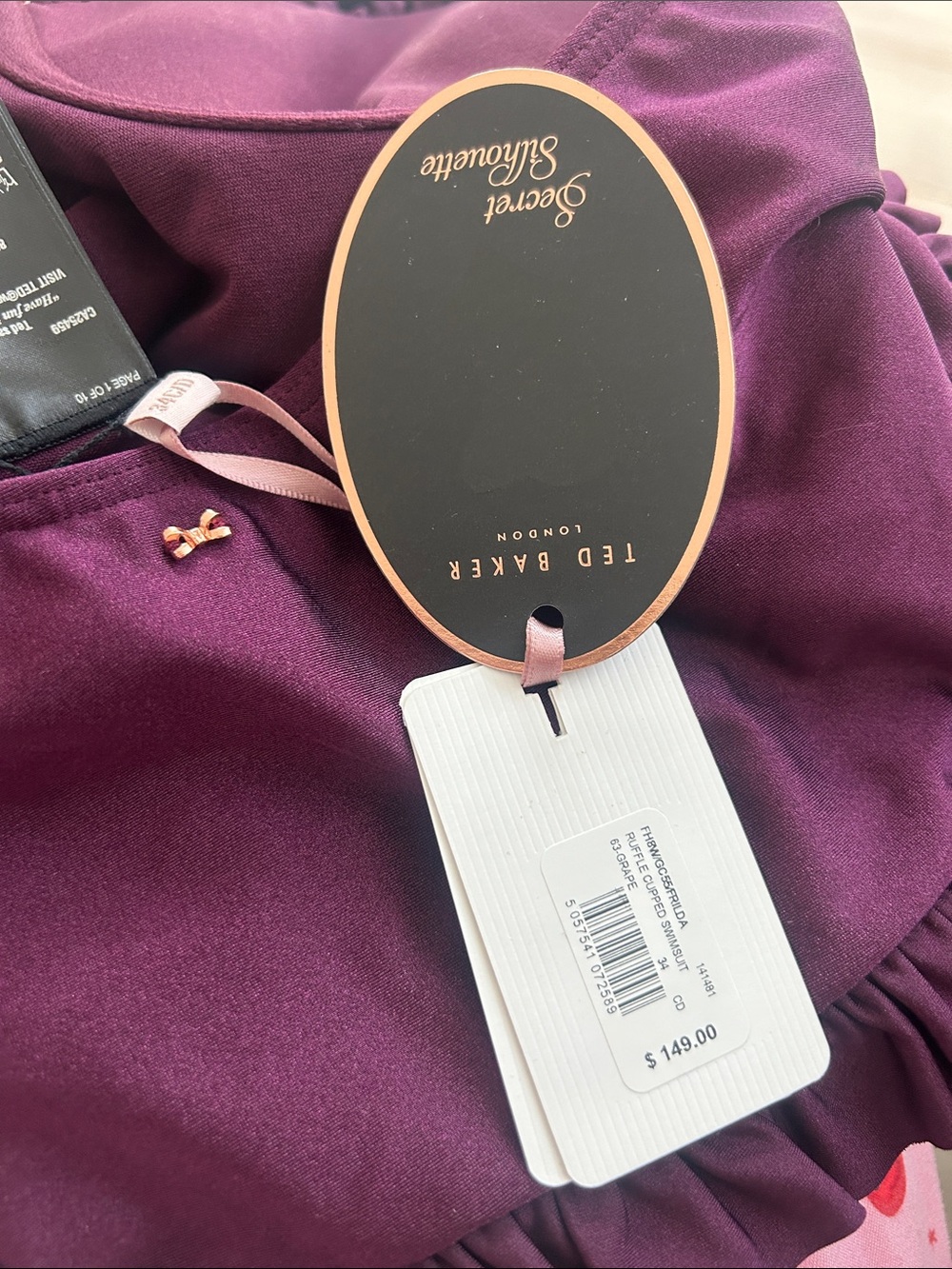 Ted Baker Ruffle Grape Swimsuit 34C/D - Picture 3 of 4